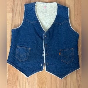 VINTAGE Levi’s Blue Denim Sherpa Fleece Lined Vest Fishtail Front Adult Size XL